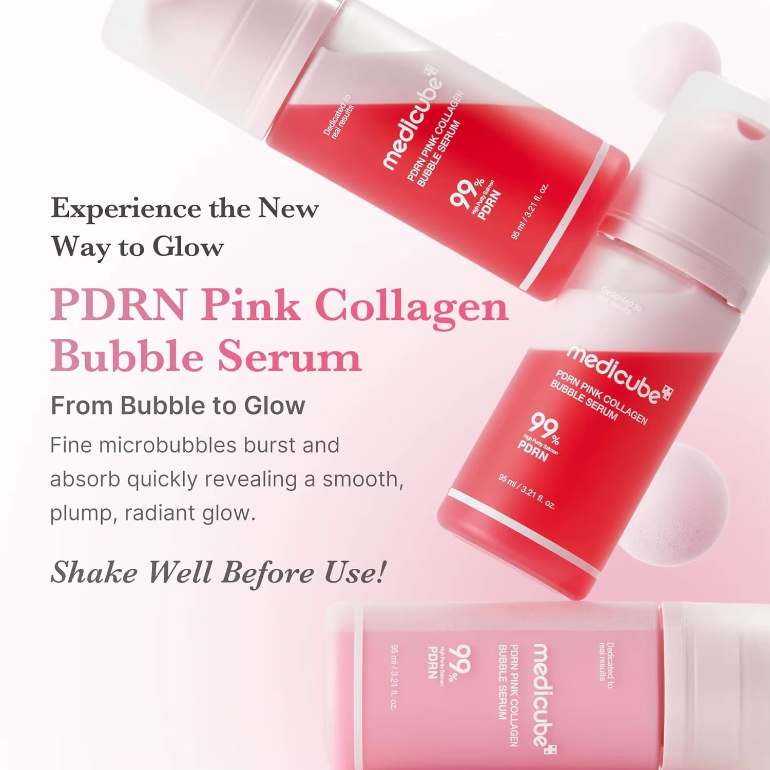 Medicube PDRN Pink Collagen Bubble Serum | Bubble-To-Glow Firming Serum with 99% Purity PDRN & Low-Molecular Collagen |