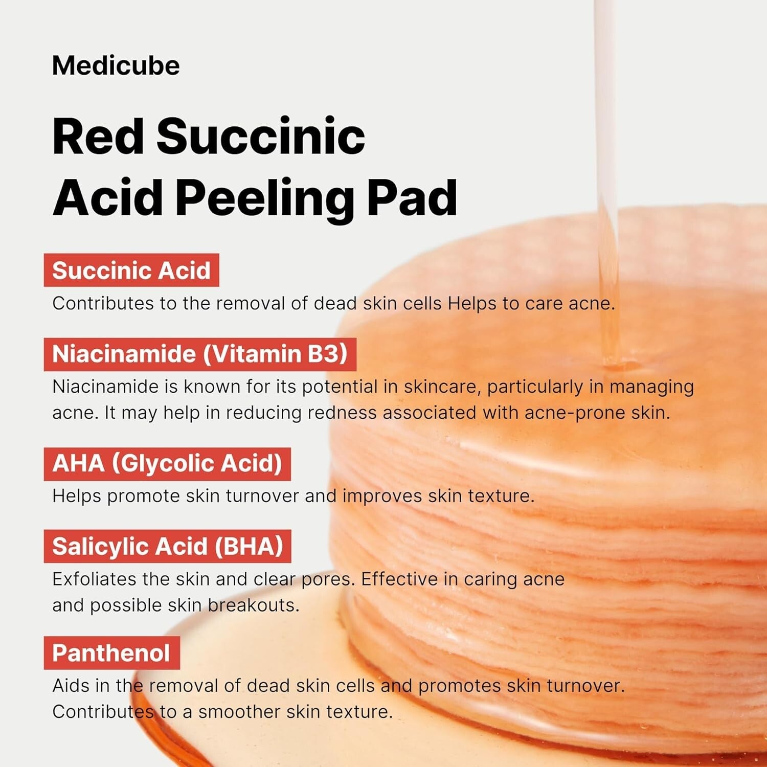Medicube Red Succinic Acid Peeling Pad | Red Succinic Acid Panthenol Pads