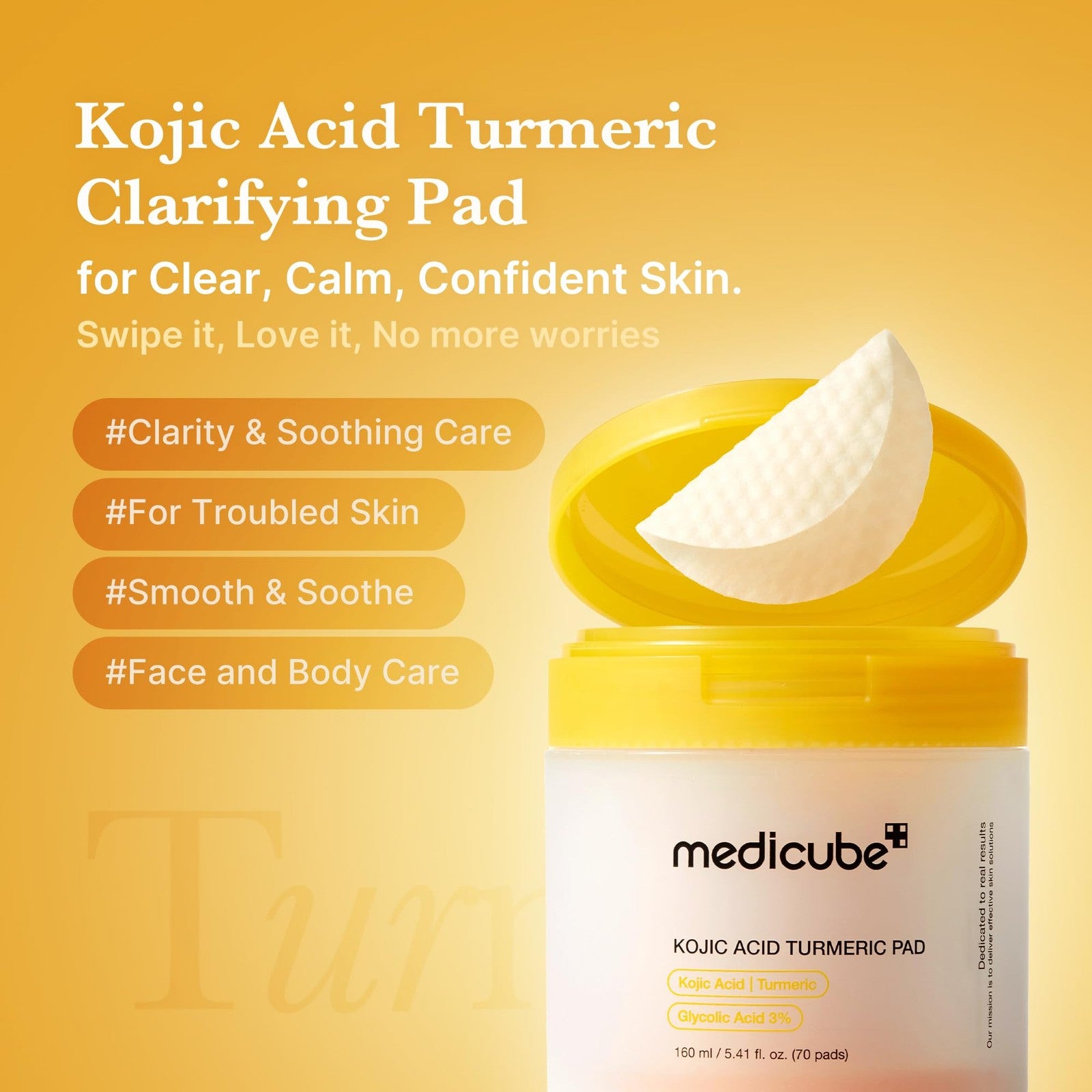 Medicube Kojic Acid Turmeric Clarifying Toner Pads for Troubled Skin