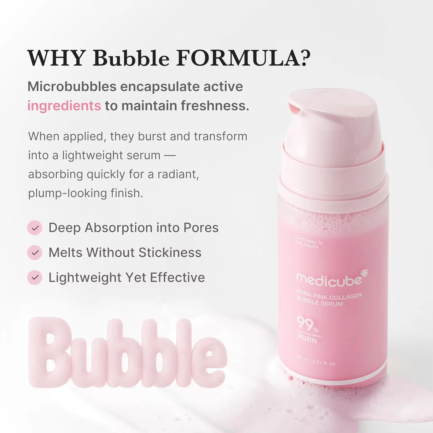 Medicube PDRN Pink Collagen Bubble Serum | Bubble-To-Glow Firming Serum with 99% Purity PDRN & Low-Molecular Collagen |