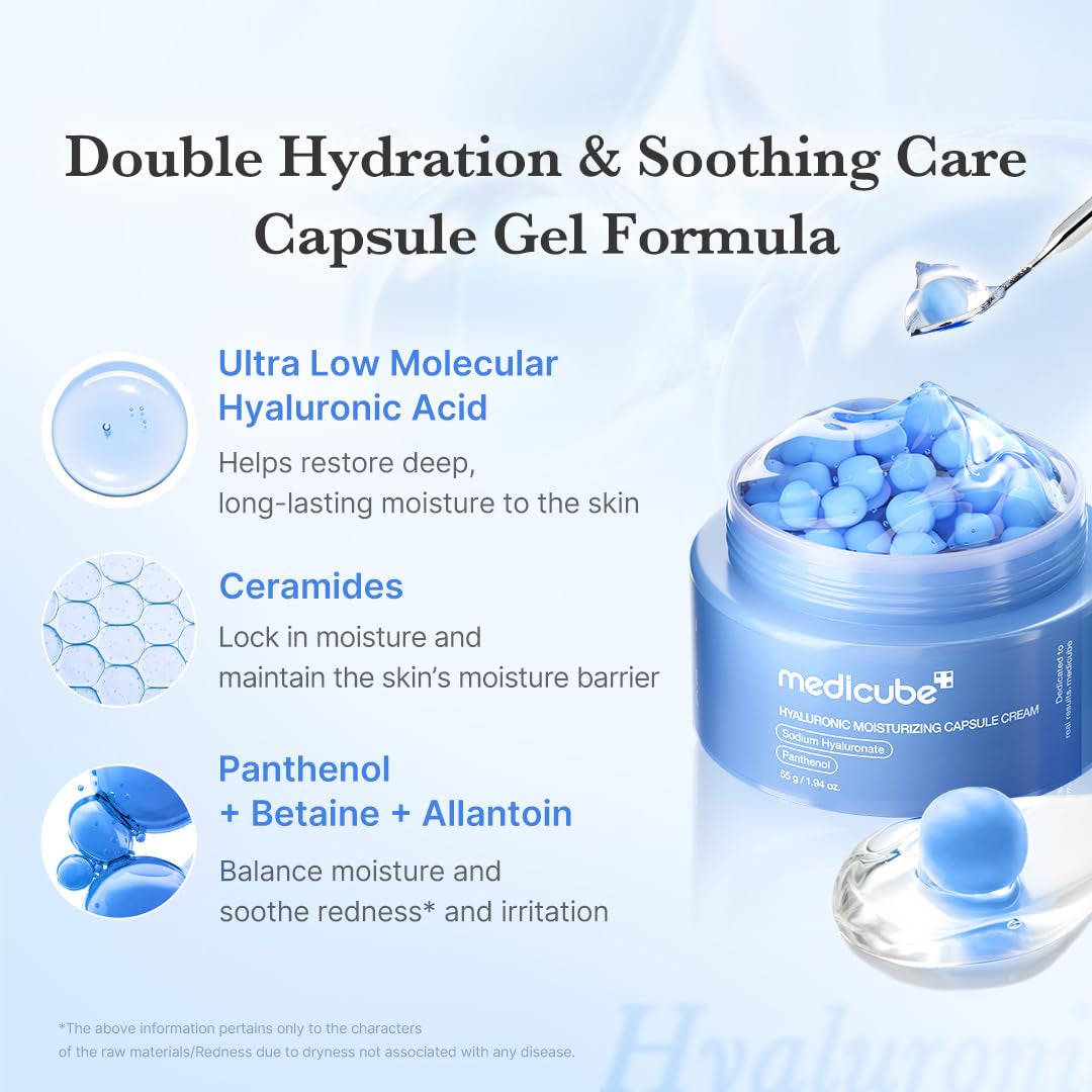 Capsule Cream with Hyaluronic Acid | 120H Lasting Hydration, Barrier Care, Calming Daily Facial Moisturizer for All Skin Types | Panthenol & Ceramides | Korean Skincare, 1.94 Oz